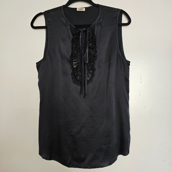 L’Agence 100% Silk V-Neck Tank Sleeveless Blouse Top w/Lambskin Detail S Small - Picture 2 of 8